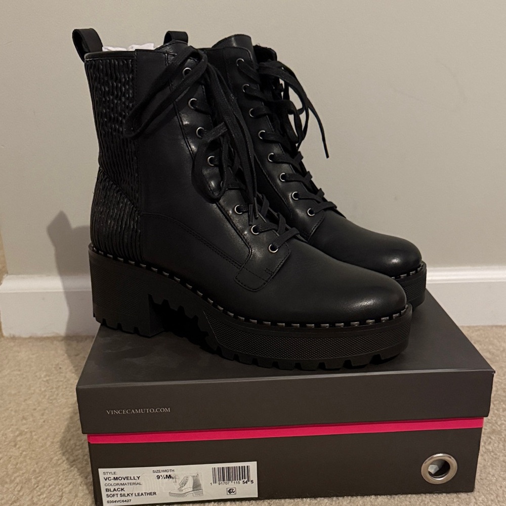 Vince Camuto Black Lace-Up Leather Boots